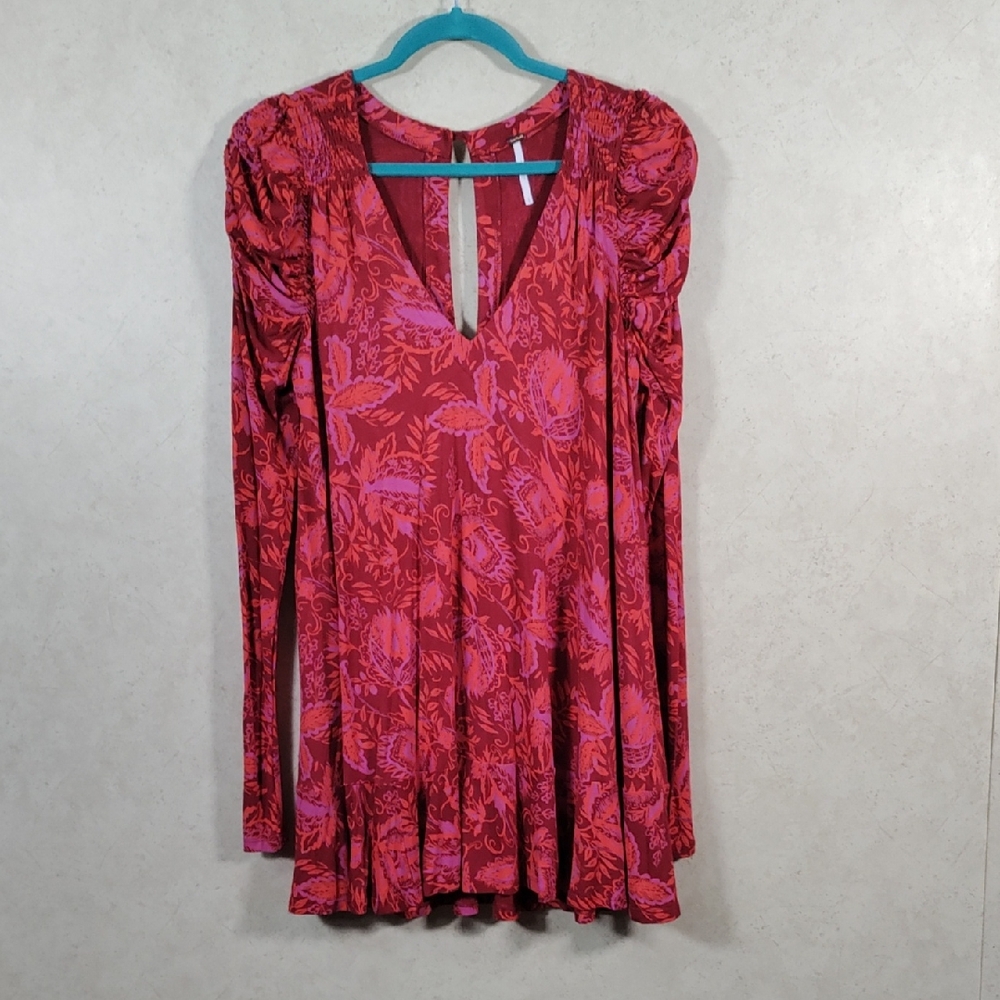 Free People Red & Pink Floral Mini Dress - Size Small